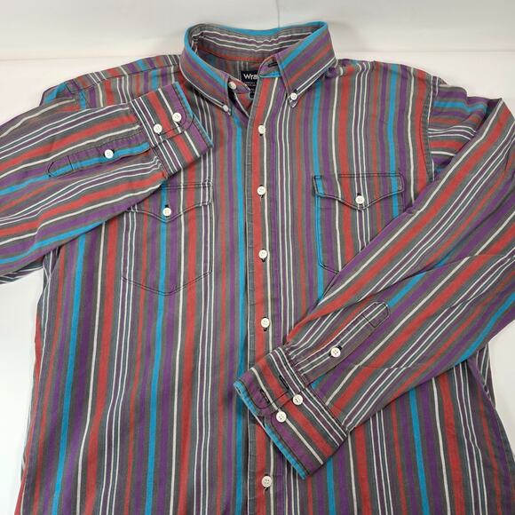 Vintage Wrangler Mens Shirt 80's Large Striped Western 16-34 Made in the USA - Picture 2 of 11